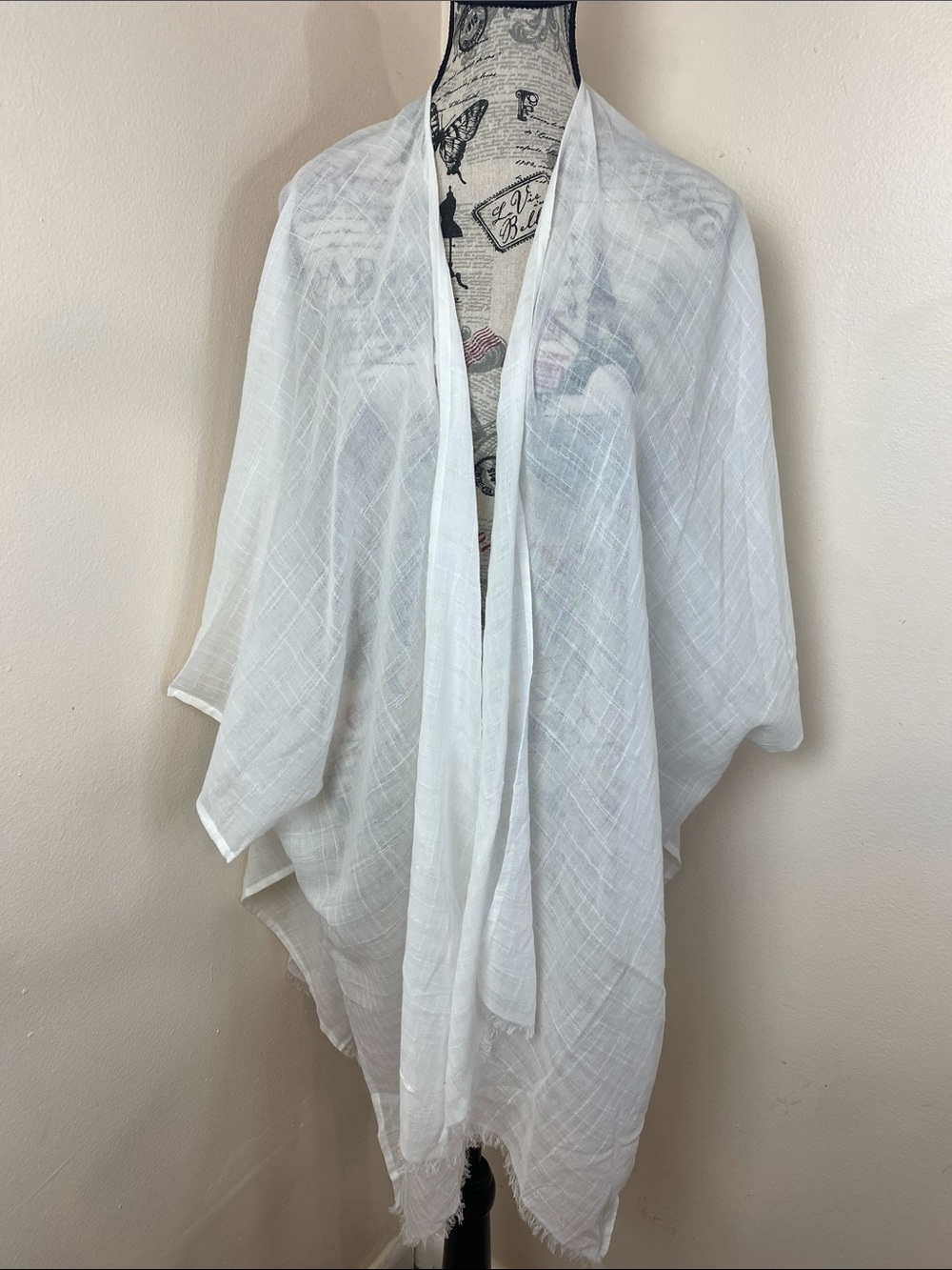 White Open Front Kimono Cardigan Cover-Up Lightweight Gauze Boho Layering Piece